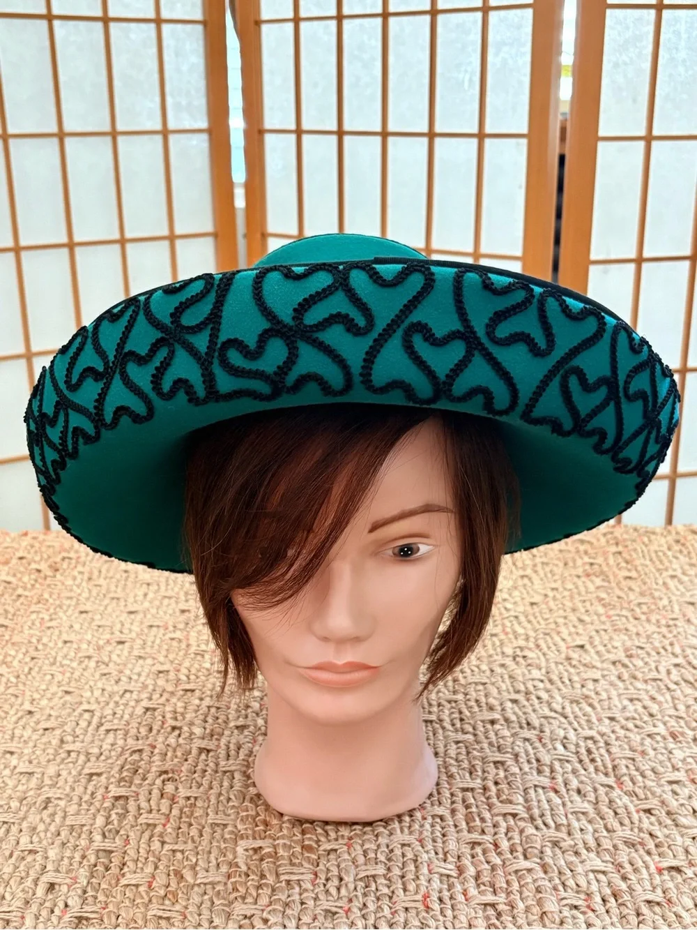 Esccello Wide Brim 100% Wool Sombrero Hat with Black Piped Embroidery